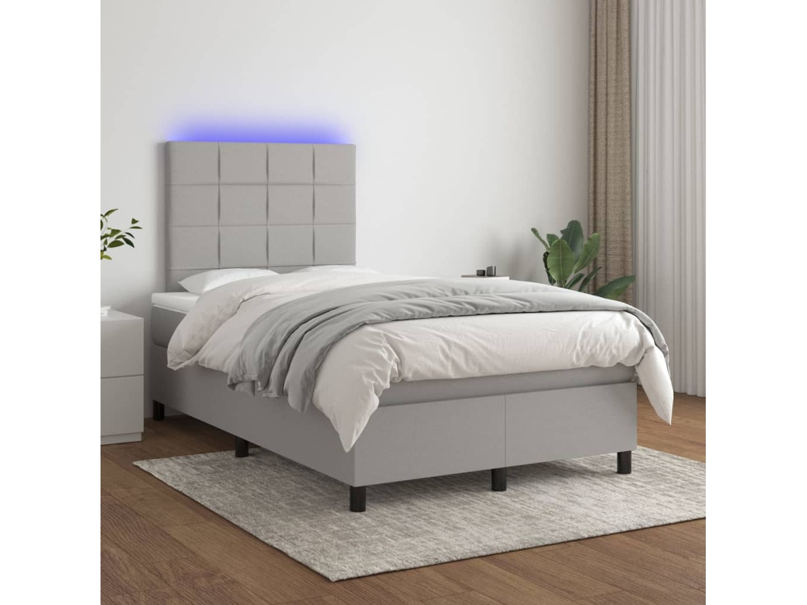 Vidaxl Cama Box Spring C/ Colchão E Led 120x200 Cm Tecido Cinza-claro