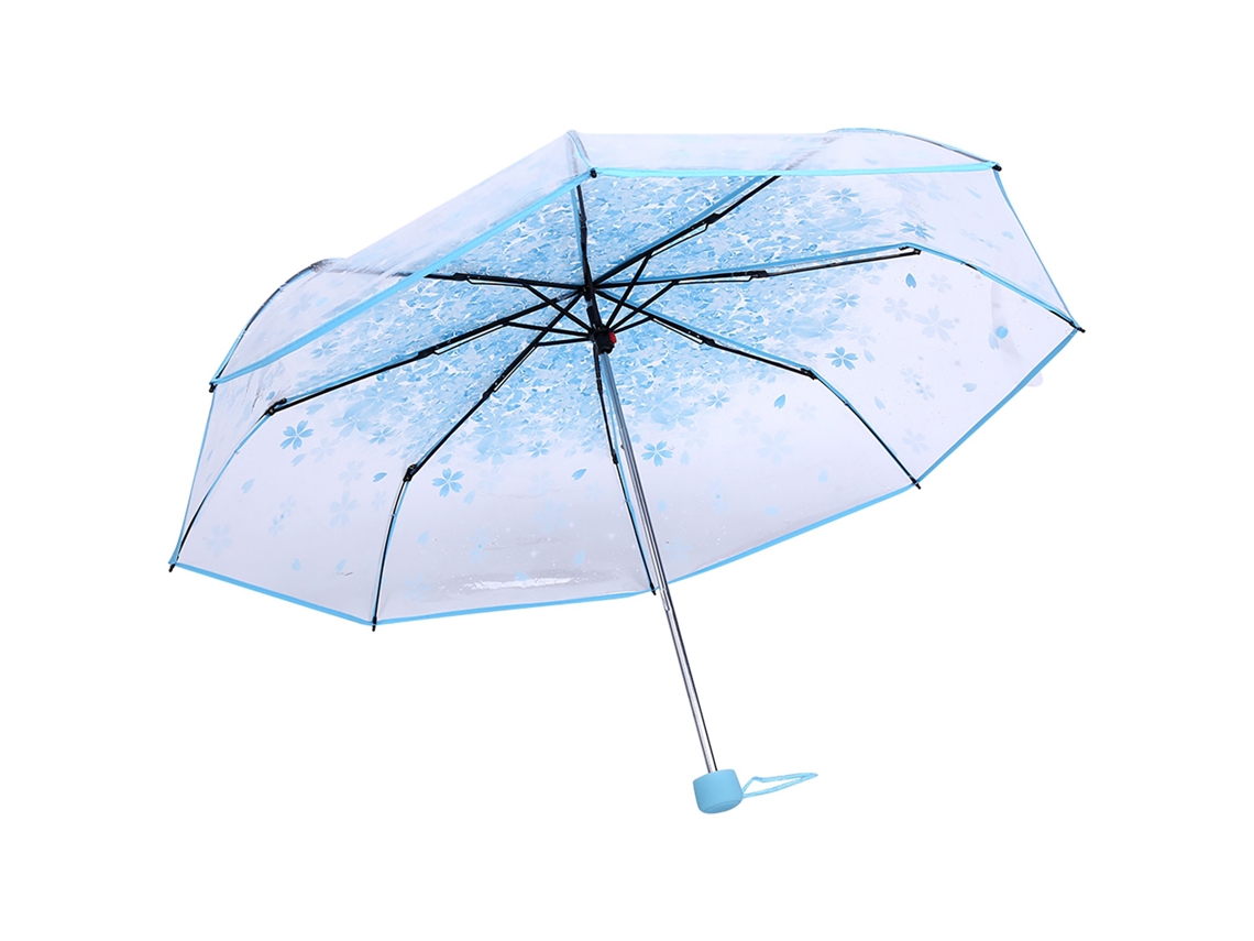 GUARDA CHUVA Transparente Plegável Flor de Cerejeira Azul | S/MARCA