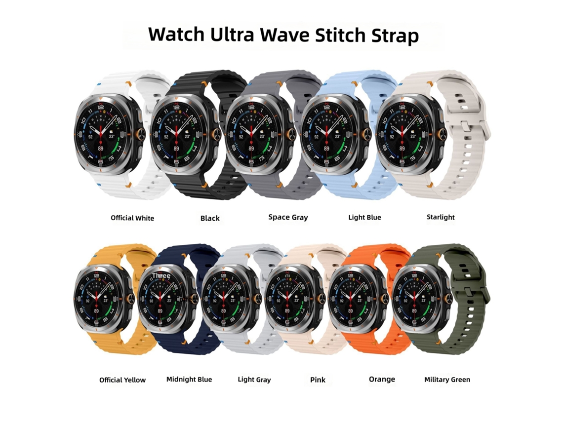Cinta de Silicone para Samsung Galaxy Watch8 Ultra2 e Watch Ultra 7 com Costura Ondulada e Fecho Colorido CHABERLU