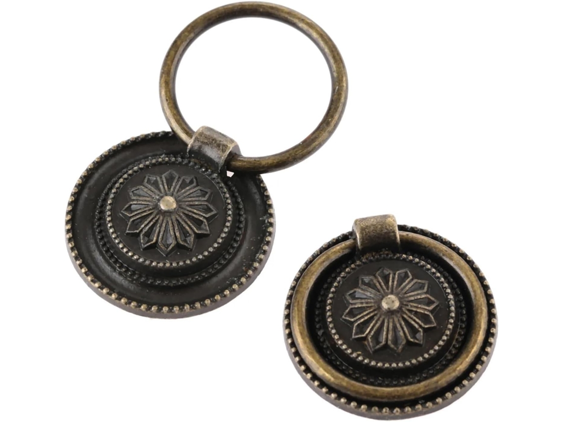 Conjunto De 2 Puxadores Gaveta 30mm Com Argola Vintage E Parafusos Para Portas Armários Cômodas, Em Bronze Antigo
