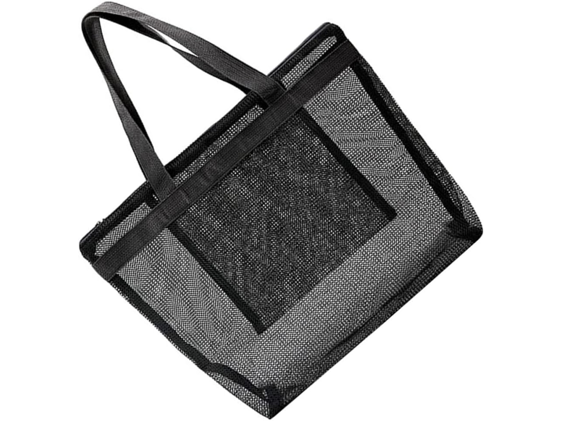 Bolsa De Praia Preta De Grande Capacidade, Dobrável E Ecológica, Em Malha Respirável, Leve E Lavável, Para Compras E