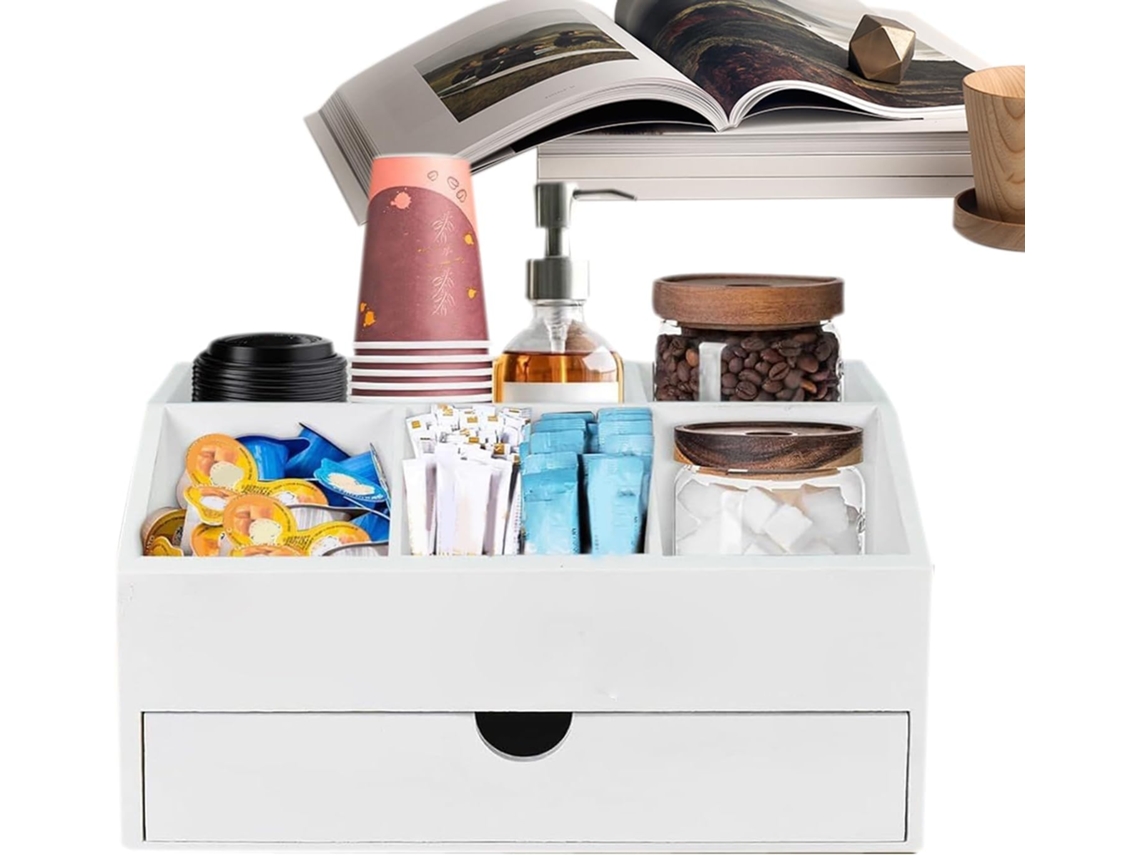 Organizador De Café, Porta Condimentos De Madeira Organizador De Bancada Multifuncional Com Gaveta Gokoco