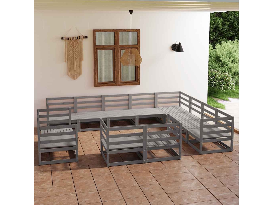 Vidaxl 12 Pcs Conjunto Lounge De Jardim Pinho Maciço Cinzento
