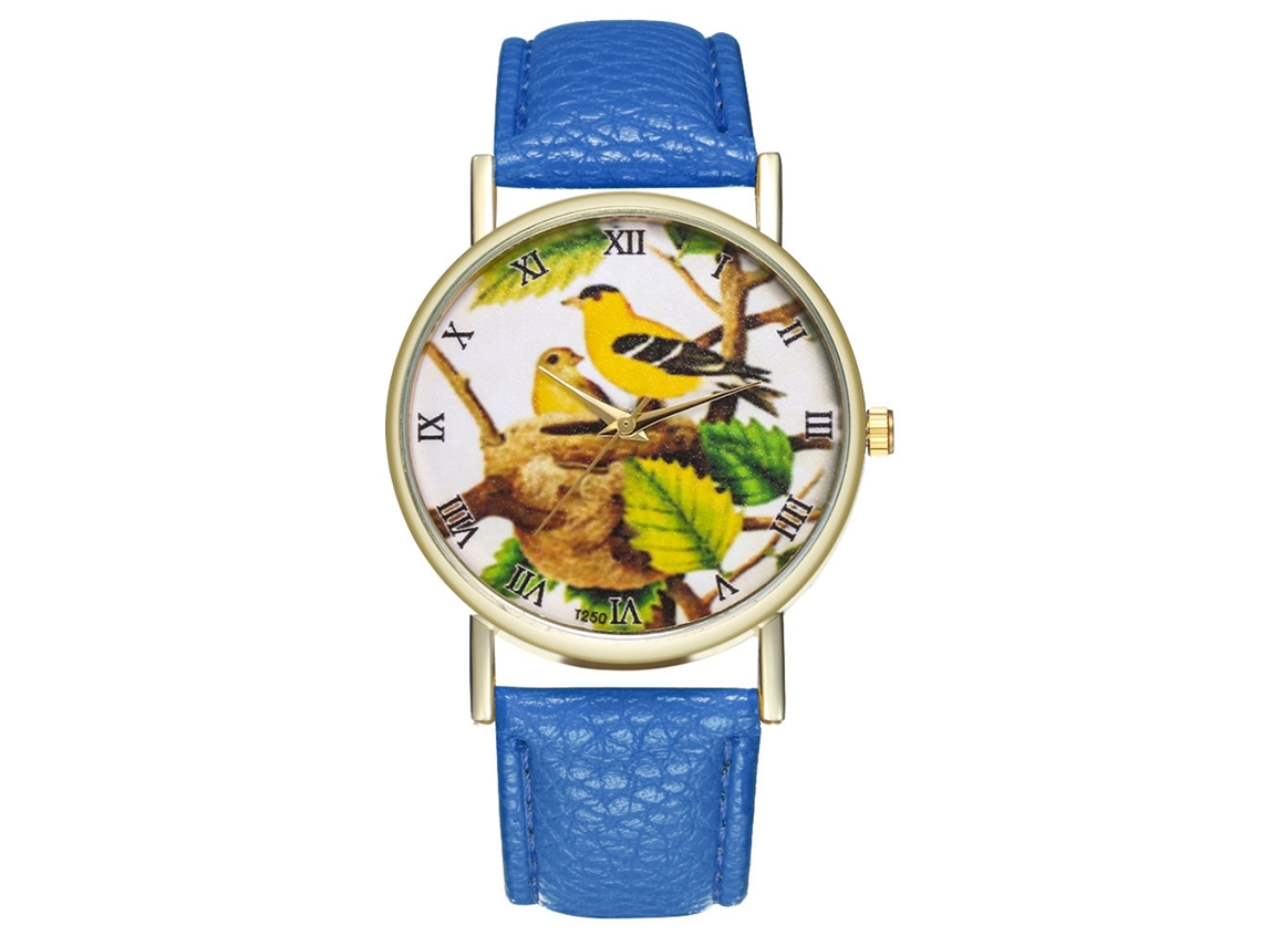 Relógio de pulso para casal com pulseira de PU, mostrador redondo, quartzo, azul royal