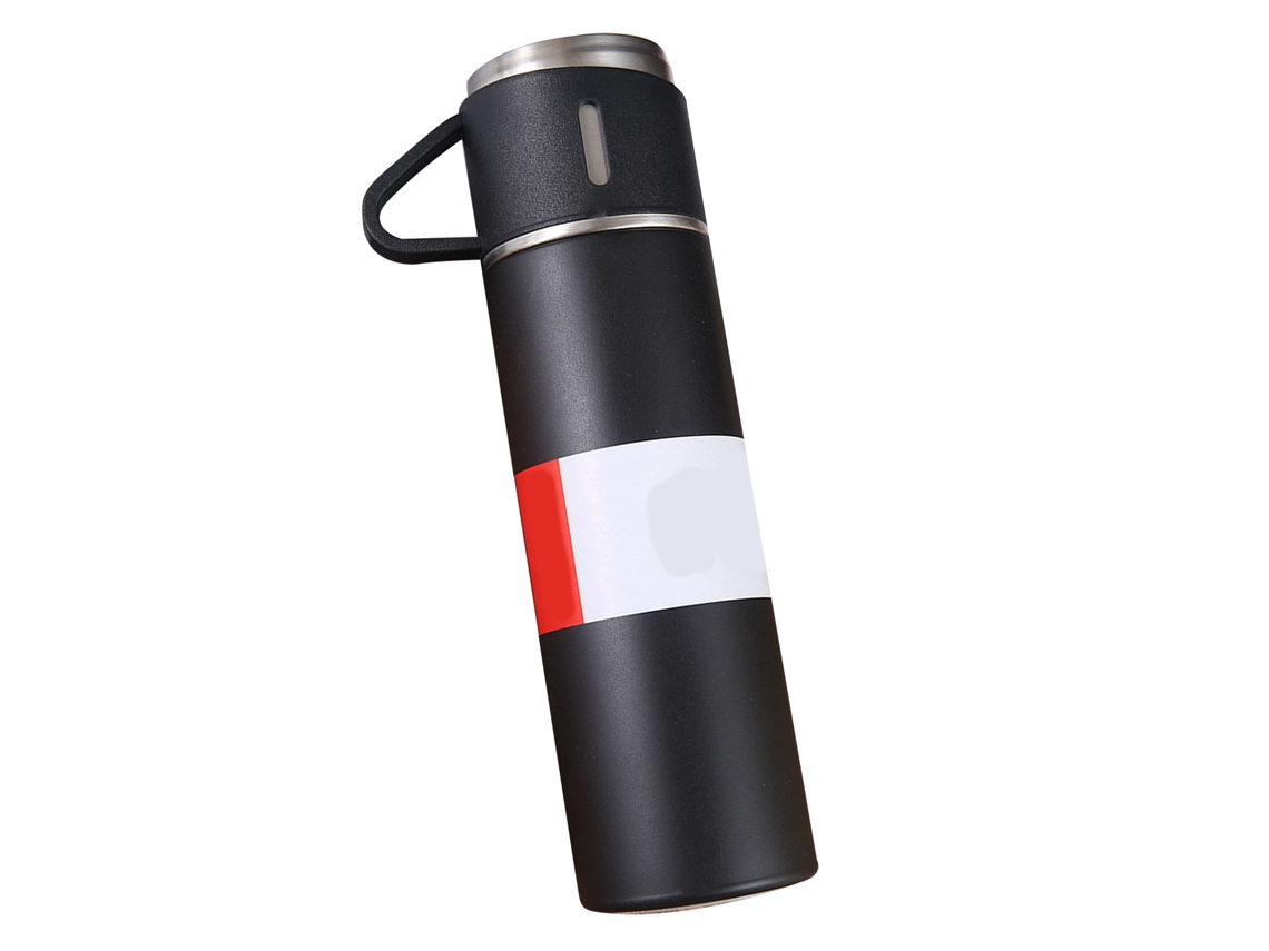 Frasco Térmico Inox 500ml 3 Tampas Viagem Preto