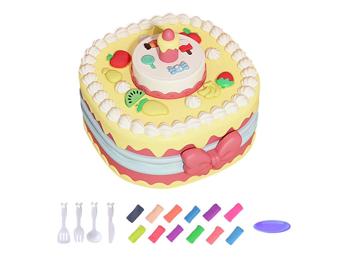 Primerox kit de Massinha Colorida Bolo Aniversário com Moldes e Ferramentas Cozinha para Crianças Rosa