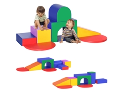 Conjunto 7 Blocos Psicomotricidade Aprendizagem Construção Multicor