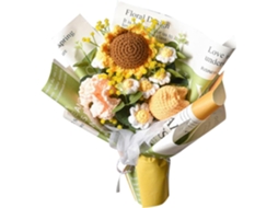 Buquê de Flores de Crochê Pronto, Rosas e Margaridas Tricotadas, Presente de Aniversário, para Casa AQUAFORGE