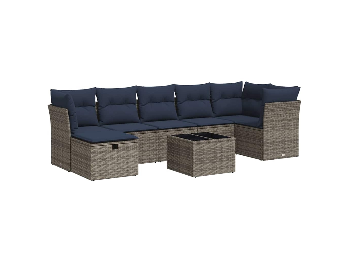 Conjunto de 8 Sofás de Jardim com Almofadões Vime Pe Cinzento MAISON EXCLUSIVE (8 pcs)