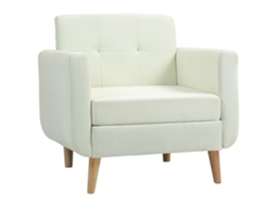 Poltrona Moderna para Sala de Estar, Apoio de Braços e Pés de Madeira, Carga Máxima 125 kg, 78x70x75 cm, Cor Creme