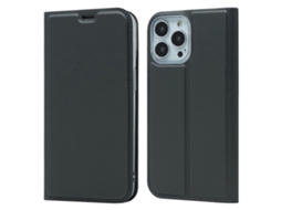 Capa Para Iphone 15 Pro Pele Sintética Magnética Com Porta-cartões Preto
