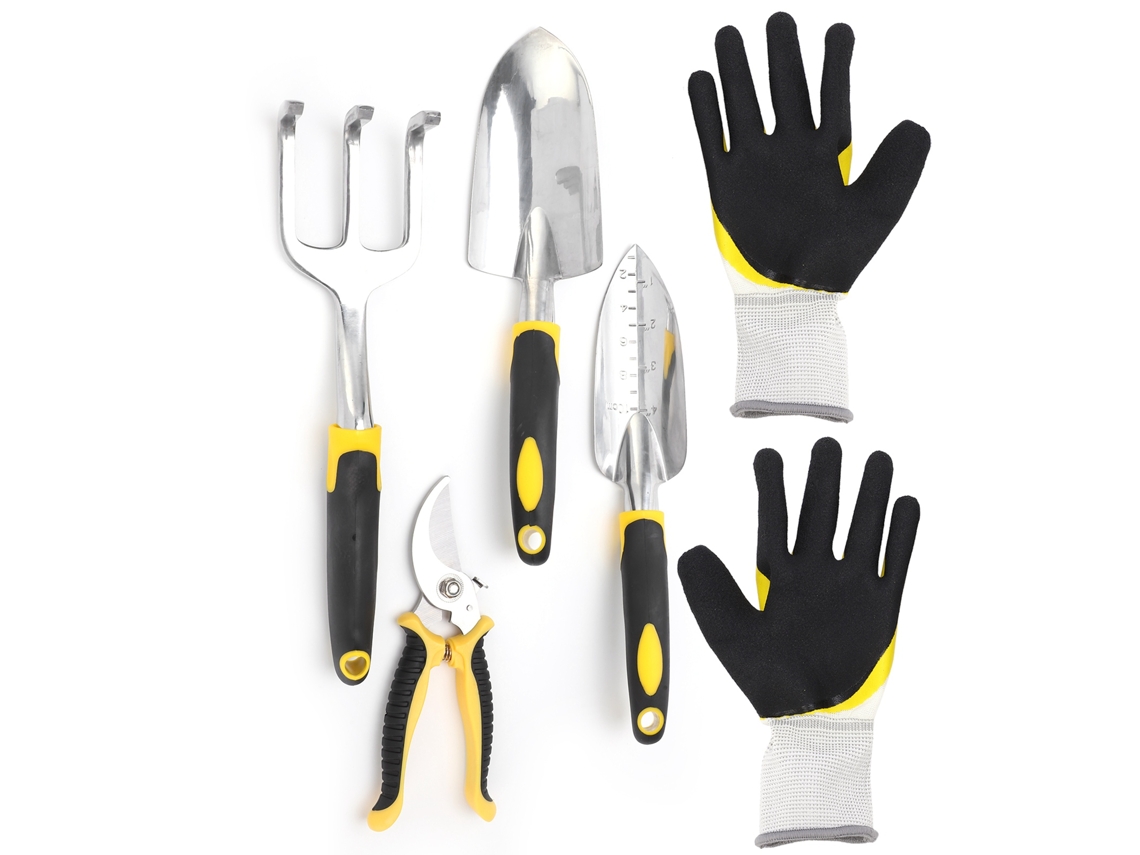 Kit De Ferramentas De Jardinagem De 5 Peças: Pá De Transplante, Podador E Luvas Com Cabeça De Alumínio Fundido Resistente