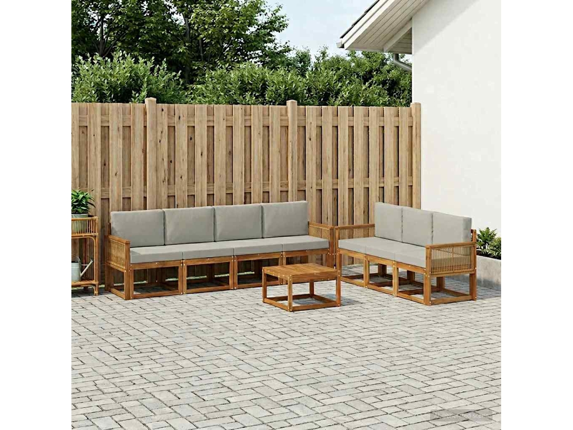 Vidaxl Conjunto De Sofás Para Exterior 8 Pcs Natural E Cinzento-claro