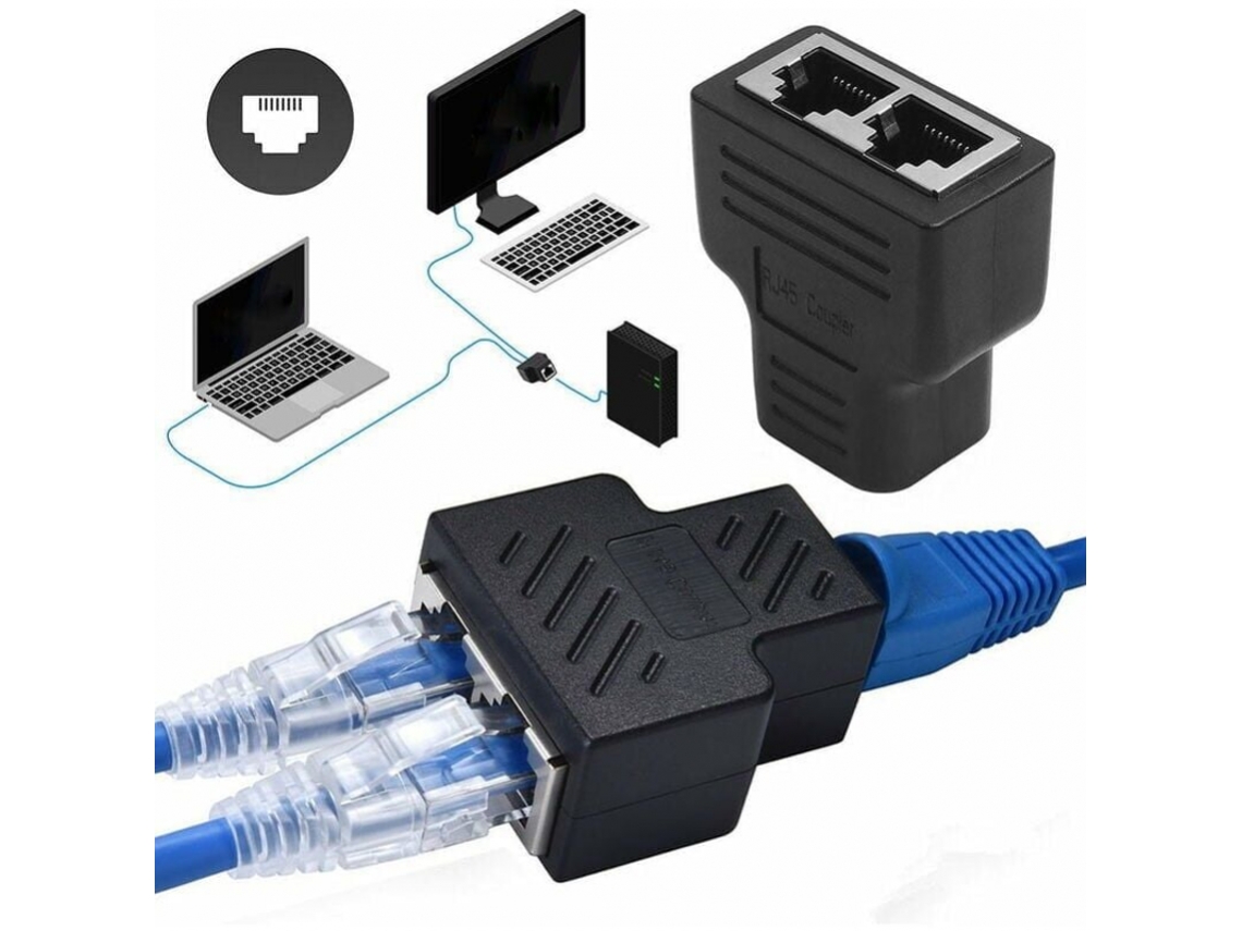 Adaptador Divisor Rj45 Preto, 1 Para 2 Portas Fêmea Fêmea, Internet-aquaforge