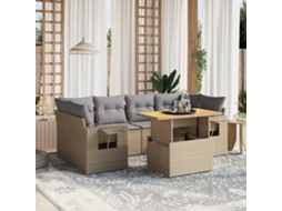 Vidaxl 7 Pcs Conjunto De Sofás P/ Jardim Com Almofadões Vime Pe Bege