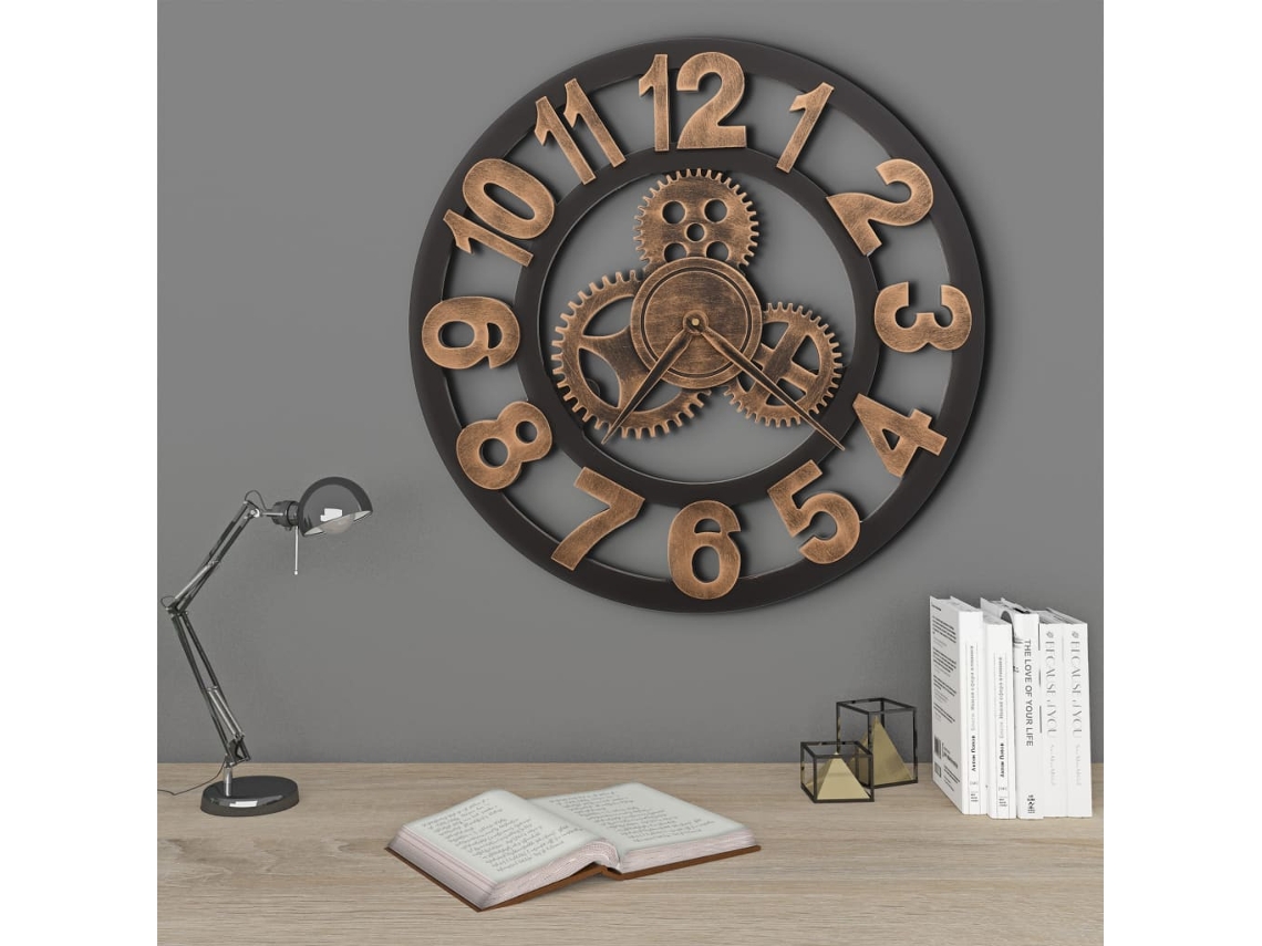 Vidaxl Relógio De Parede Metal 58 Cm Dourado E Preto
