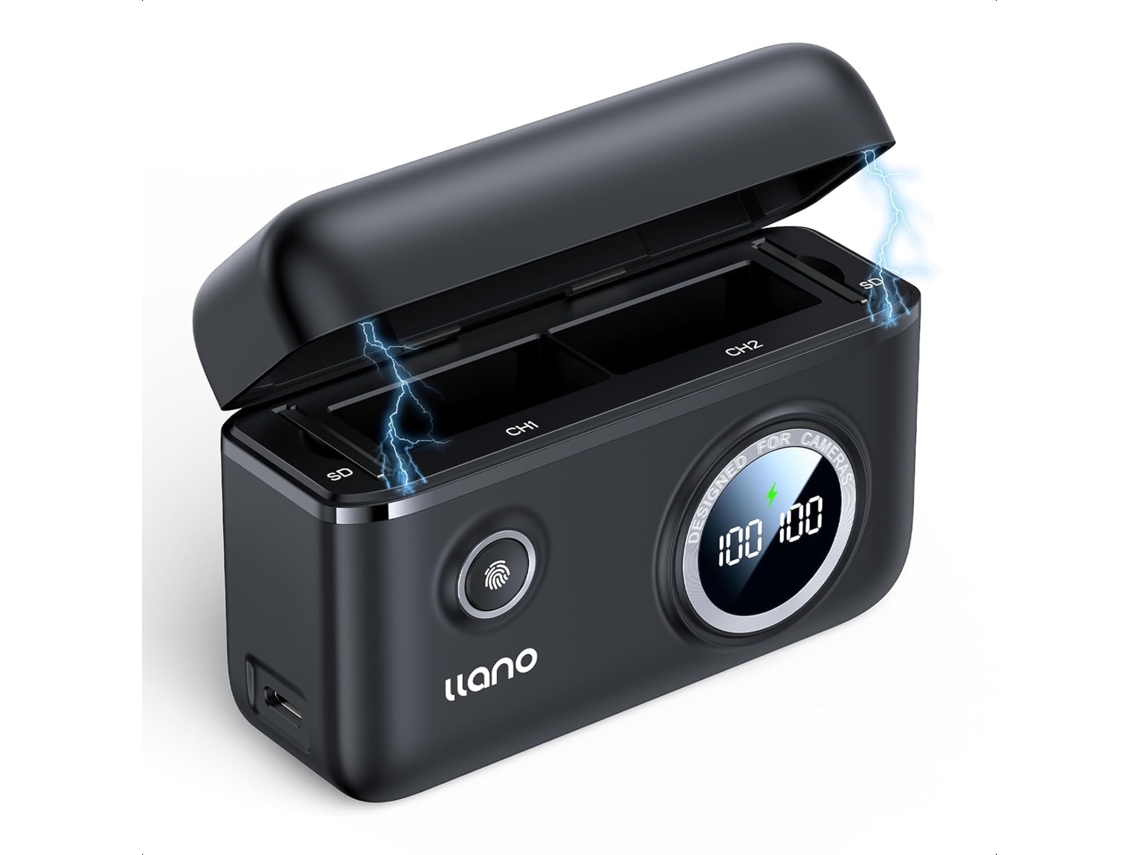 Carregador rápido duplo de 18 W para câmeras de 13 polegadas, com visor LED inteligente | Compatível com câmeras de ação de 13 polegadas, com estojo magnético