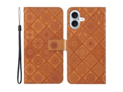 Capa Em Couro Pu, Com Pega Para Apple Iphone 16 Castanho