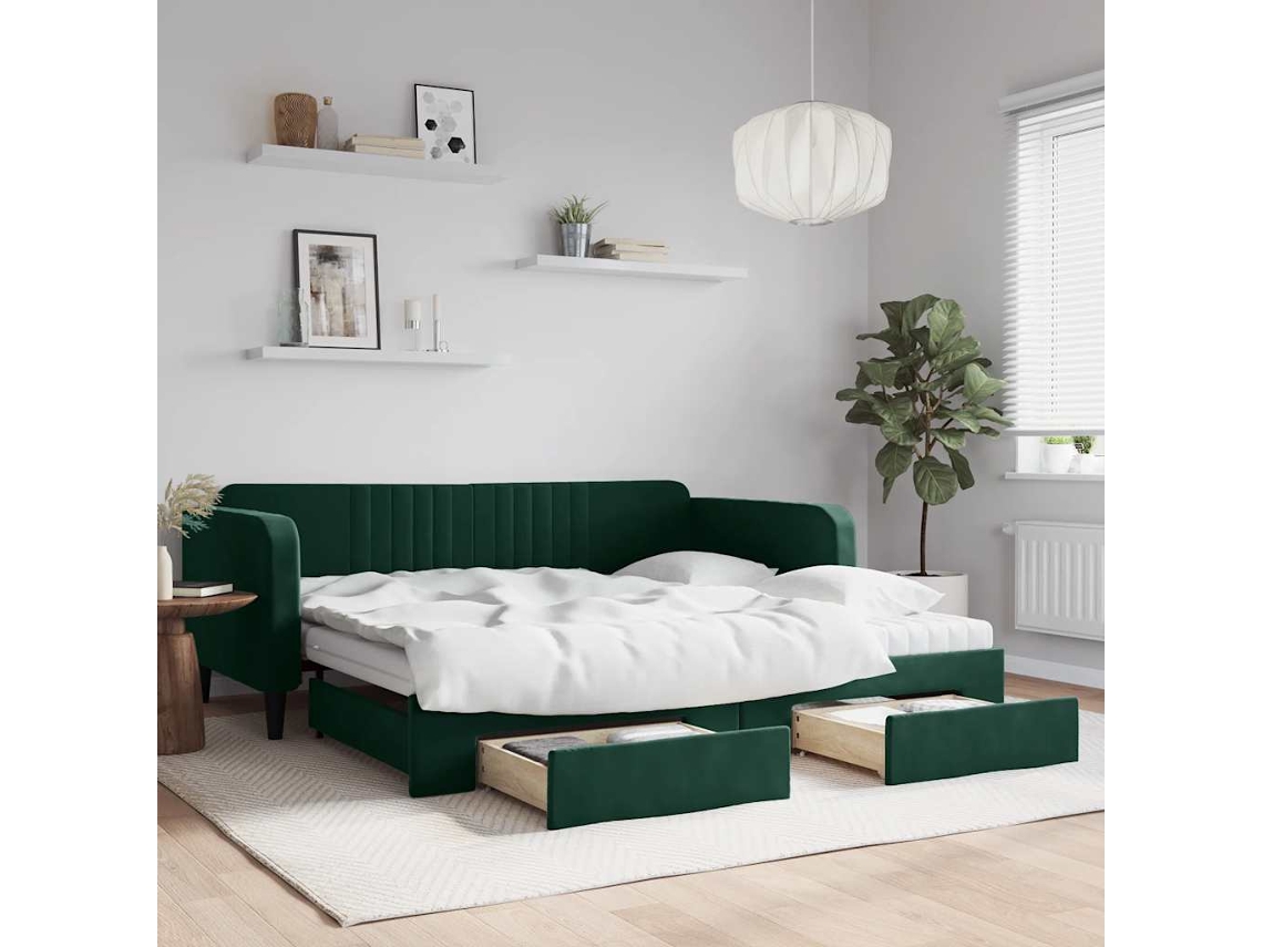 Vidaxl Sofá cama C/ Gavetão e Gavetas 100x200 Cm Veludo Verde escuro