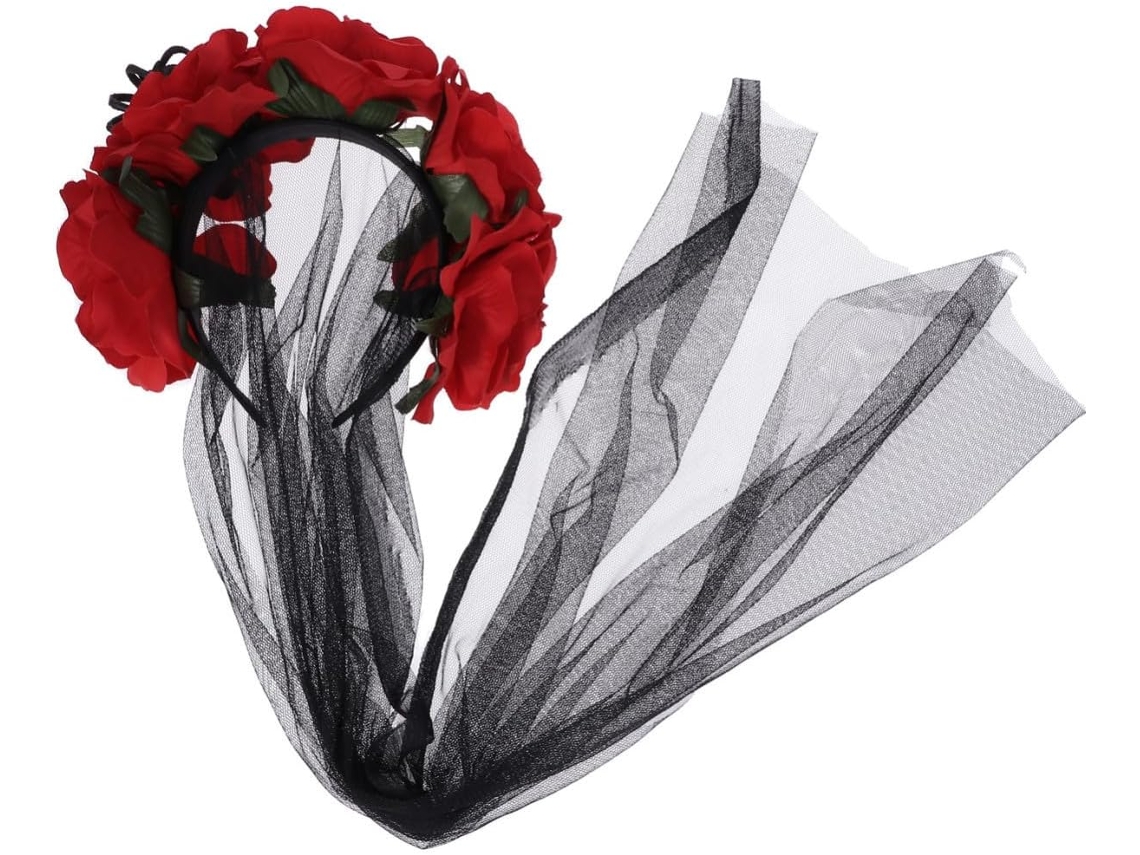 Véu De Renda Preta E Rosa Com Motivo Fivela E Aranha, Faixa De Cabelo Simples En Tecido.