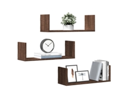 Vidaxl Prateleiras De Parede 3 Pcs Derivados Madeira Carvalho Castanho