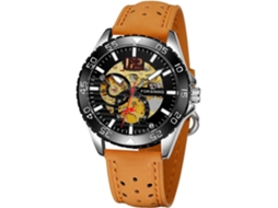 Lurelia Relógio Mecânico Masculino, Automático, Mostrador Esqueleto, Turbilhão, Couro, Pele, Dourado