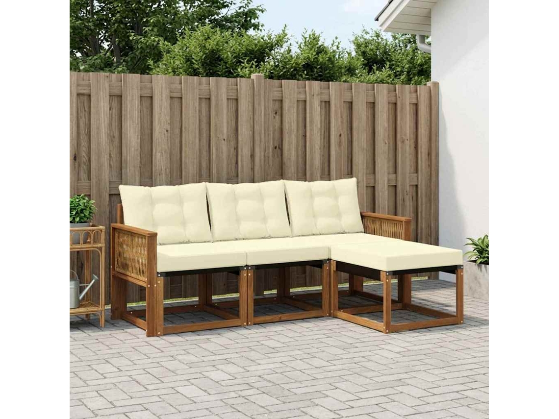 Vidaxl Conjunto De Sofás Para Exterior 4 Unid. Natural E Creme