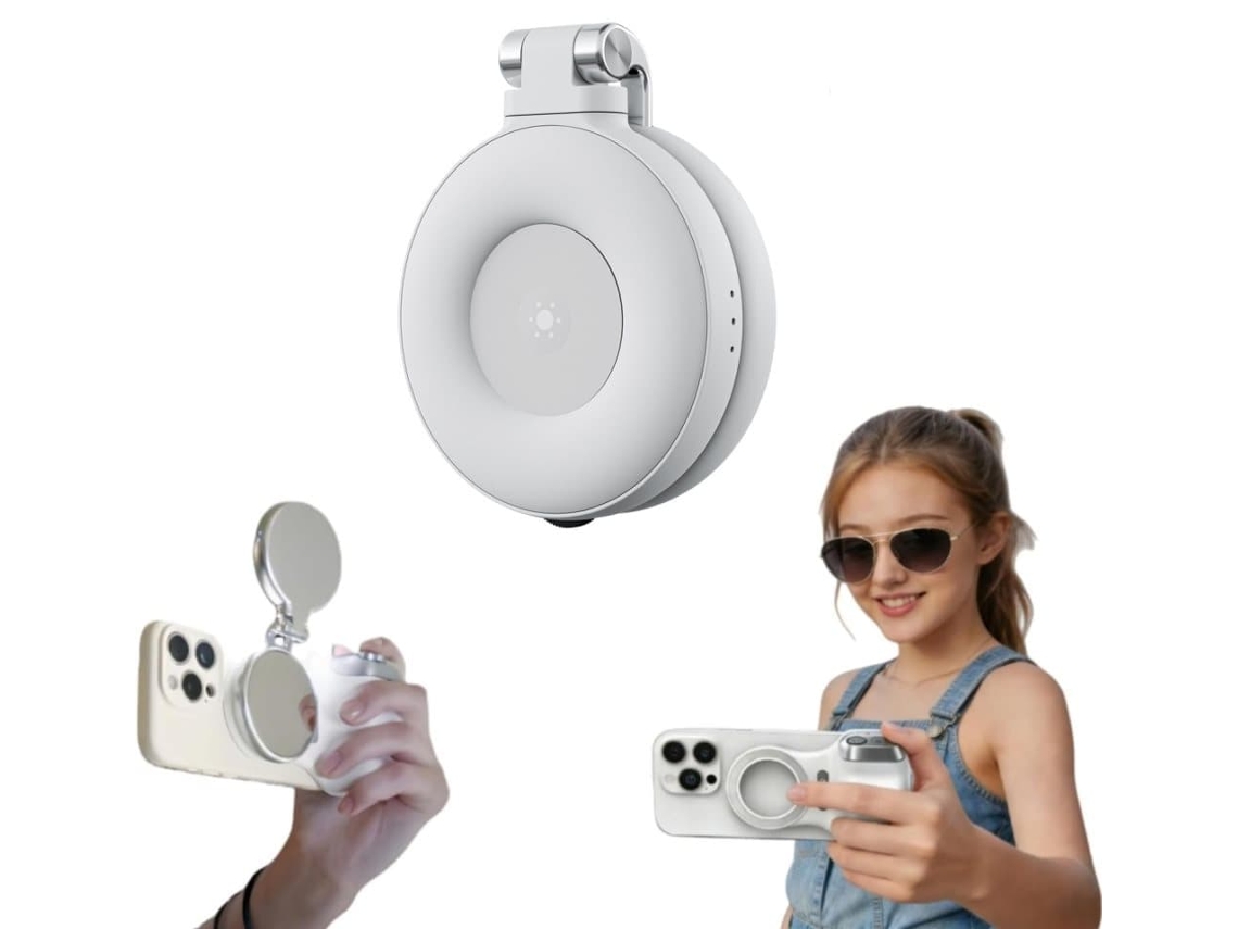 Suporte Magnético Para Celular Com Magsafe, Controle Remoto E Luz Led, Na Cor Branca.