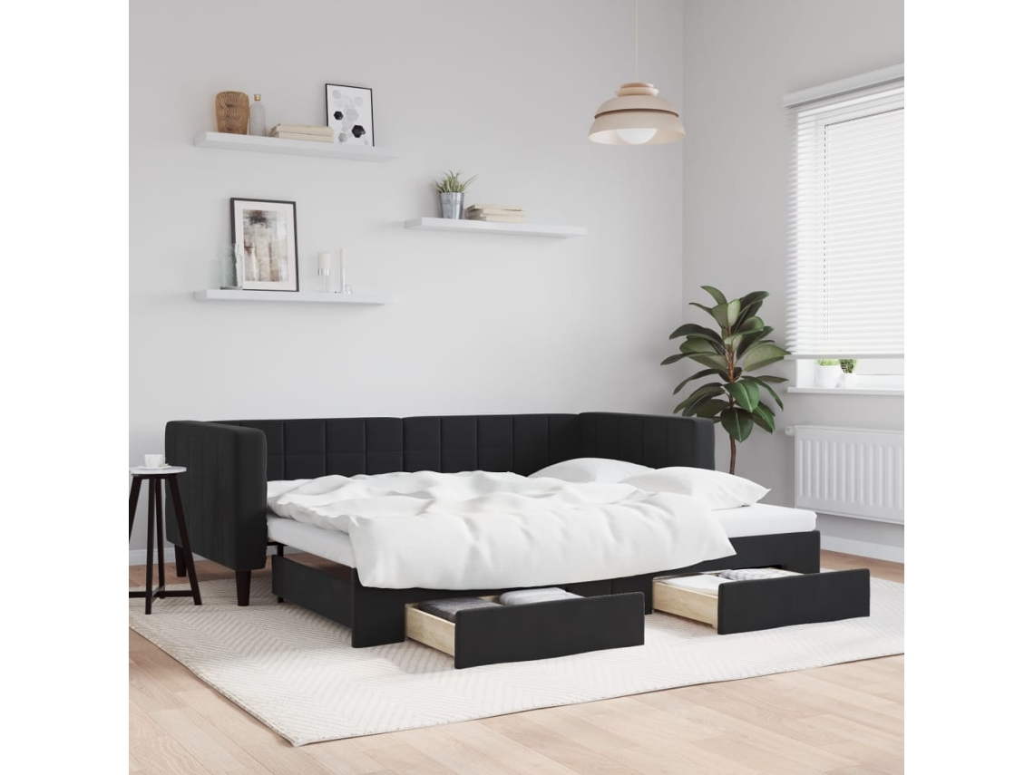 Sofá cama con cajones 90x200 cm Terciopelo negro