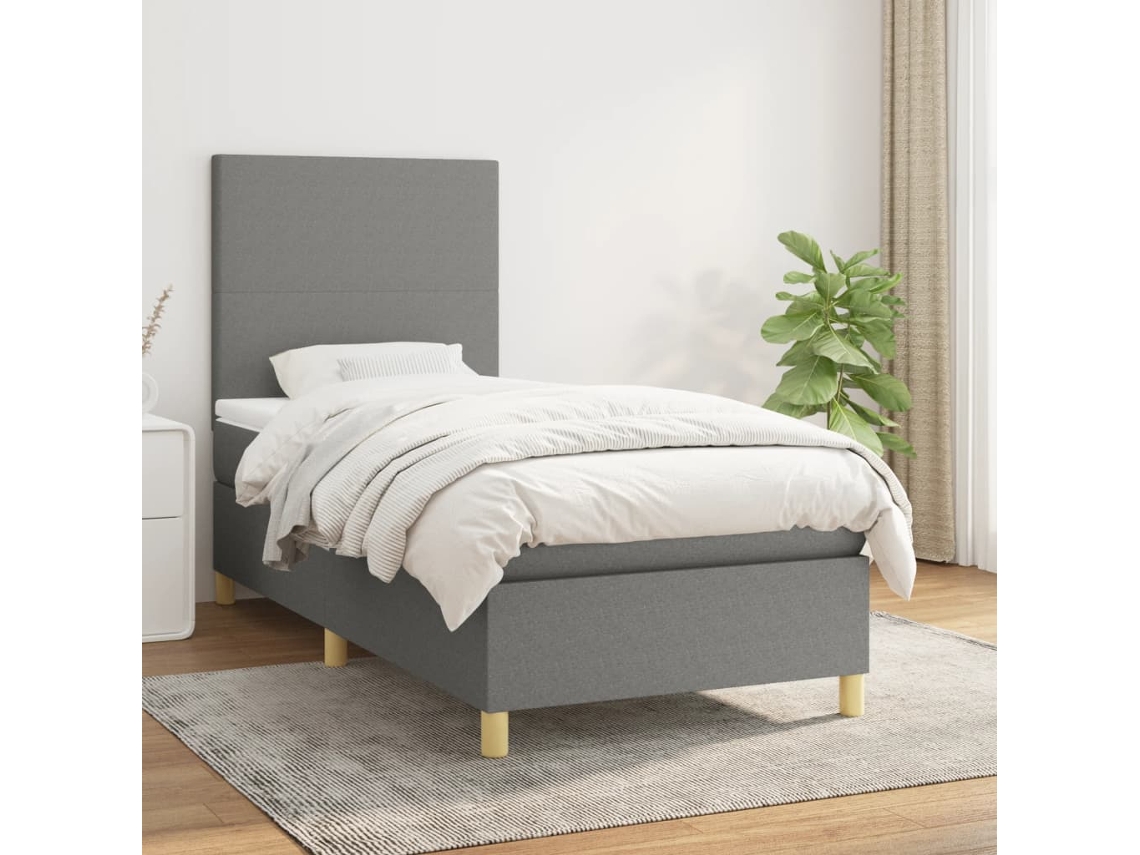 Vidaxl Cama Com Molas/colchão 90x190 Cm Tecido Cinza-escuro