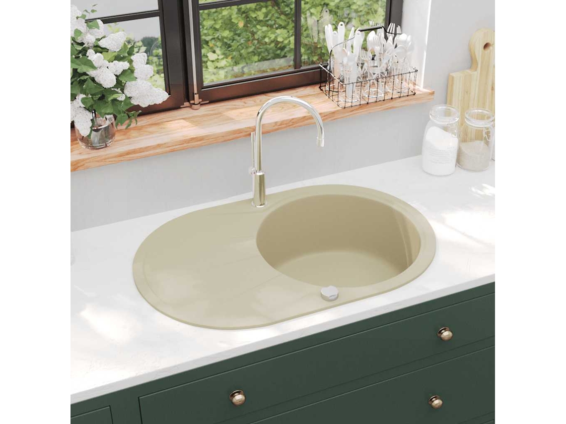 Vidaxl Lava-louça Com 1 Cuba Oval Granito Bege