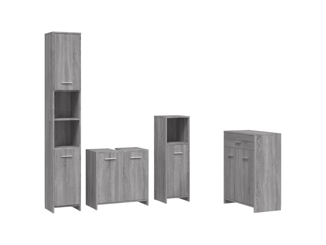 VIDAXL 4 Pcs Conjunto Móveis Casa De Banho Madeira Proc. Cinza Sonoma