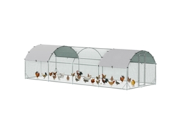Galinheiro Para Exterior Para 16-24 De Aço Galvanizado Com Teto De Tecido Oxford 2,8x7,60x1,97 M Prata