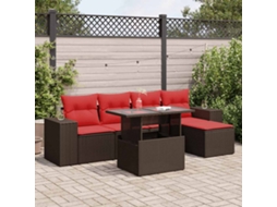 Vidaxl 6 Pcs Conj. Sofás Jardim C/ Almofadões Vime Pe/acácia Castanho
