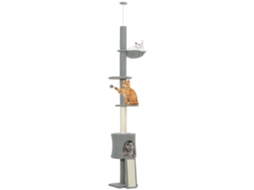 Do Chão Bola Ao Teto Árvore De Gato Altura Ajustável 220-240cm Com Rede Plataformas Flores Cavernas Rampa Cinza Claro
