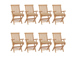 Cadeiras De Jardim C/ Almofadões Beges 8 Pcs Teca Maciça Dkd Home Decor