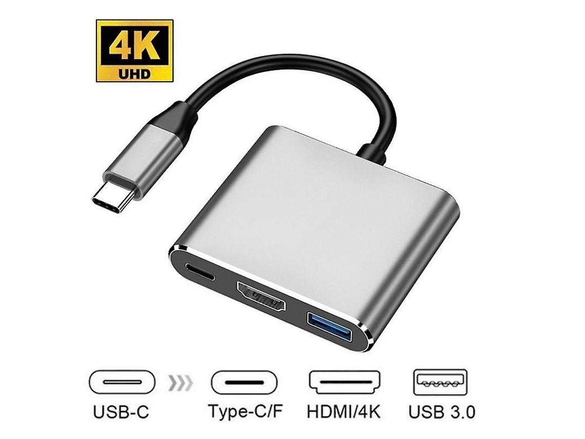 (cinza) Type C Usb Hub Adapter For Hdmi 4k 3 Em 1 / Adaptador Com Cacaça Em Liga De Alumínio / Usb C Hub Adapter 3.1