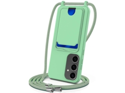 Capa De Silicone Líquido Com Suporte Para Cartão E Cordão Para Samsung Galaxy S25 - Verde