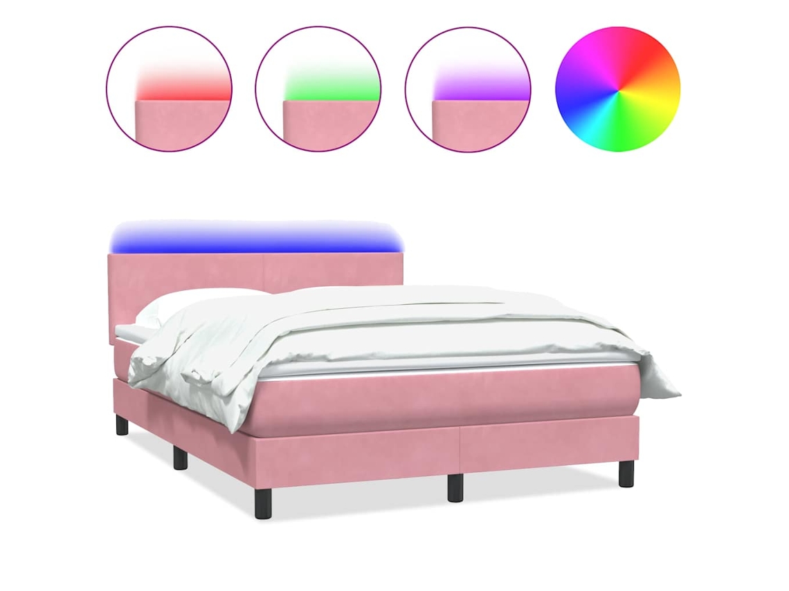 Cama Box Spring com Colchão e Led Rosa Veludo MAISON EXCLUSIVE (160x210 cm)