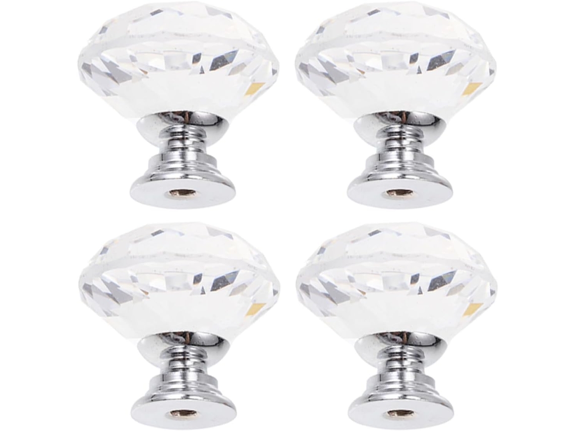 Conjunto De 4 Puxadores Cristal Para Armário Com Furo Único Em Formato Prisma