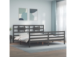 Vidaxl Estrutura De Cama Com Cabeceira 200x200 Cm Madeira Maciça Cinza