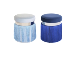 Repousa Pés Dkd Home Decor Prateado Metal Azul Celeste Azul Marinho Franjas 35 X 35 X 41 Cm 2 Unidades