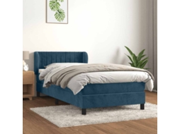 Vidaxl Cama Com Molas/colchão 90x200 Cm Veludo Azul-escuro
