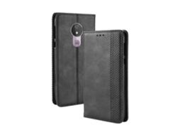 Capa De Couro Com Textura Retrô E Fecho Magnético, Formato Flip Horizontal, Para Motorola Moto G7 Power, Com Suporte, Compartimentos Para Cartões E Ca