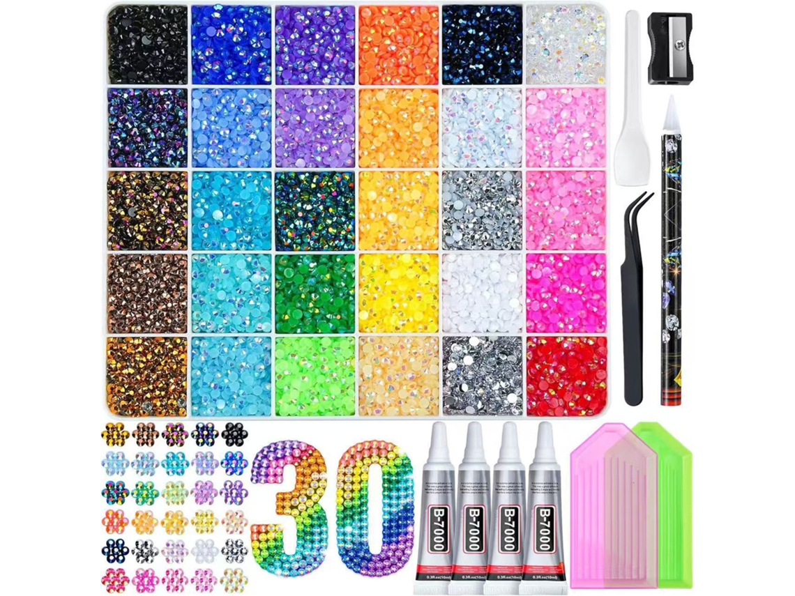Kit de Aplicação de Strass, Aplicador com Strass e Ferramentas, Ideal para Decorar Roupas e Unhas com Strass . CZHHMART (30 Grades)