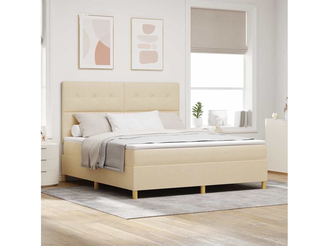 Vidaxl Cama Box Spring Led Com Cabeceira Creme 180 X 200 Cm Tecido