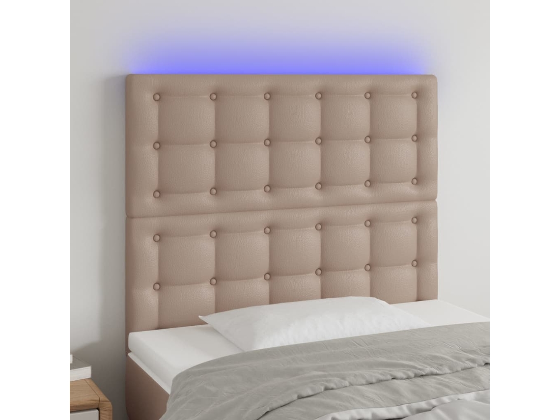 Vidaxl Cabeceira Cama C/ Led Couro Artif. 90x5x118/128 Cm Cappuccino