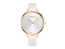 Relógio de Pulso Feminino Analógico Quarzo com Pulseira Pu Clássico Simples Branco