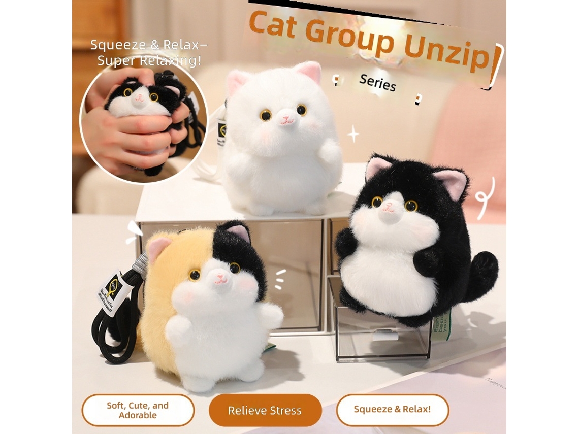 Brinquedo de Pelúcia Antiestresse, Boneco Squishy, Acessório de Bolsa Gato Branco CHABERLU