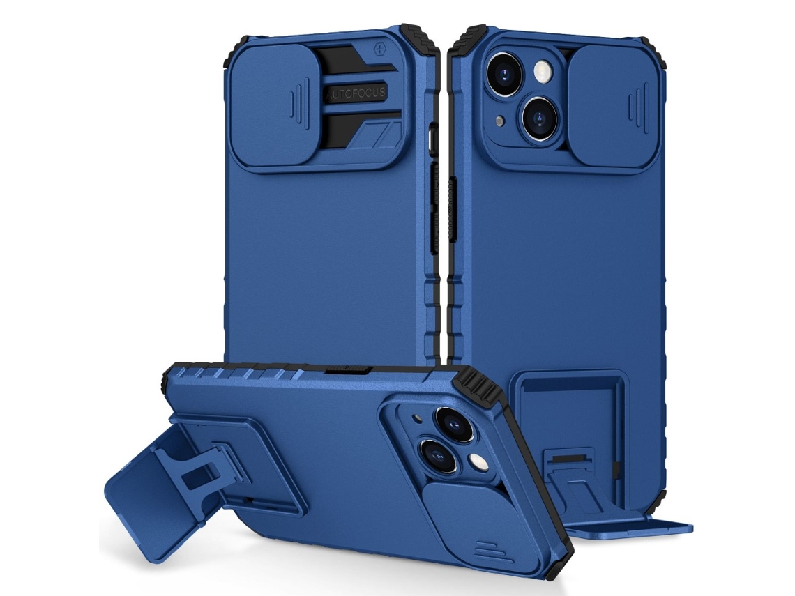 Suporte Casa Pó Slide Para Iphone 14 Pele Sintética Azul